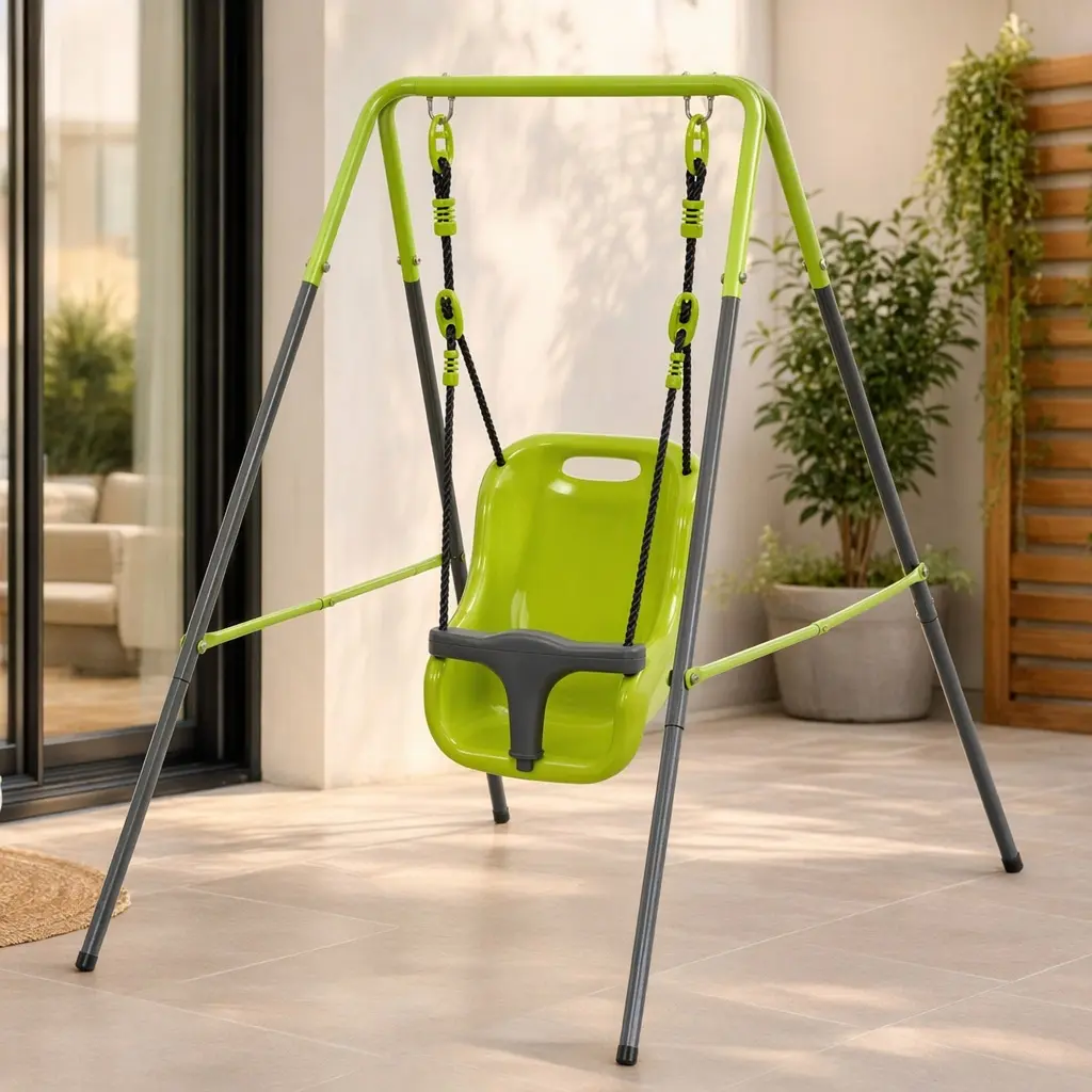 ARCH XNS001 Indoor-Outdoor Toddler Baby Swing Set - 37" L x 57.48" W x 46.46" H Bright Stainless Steel Metal Frame, Safety Seat, Corrosion-Resistant Floor-Mounted Design, Free Shipping, Secure Seat