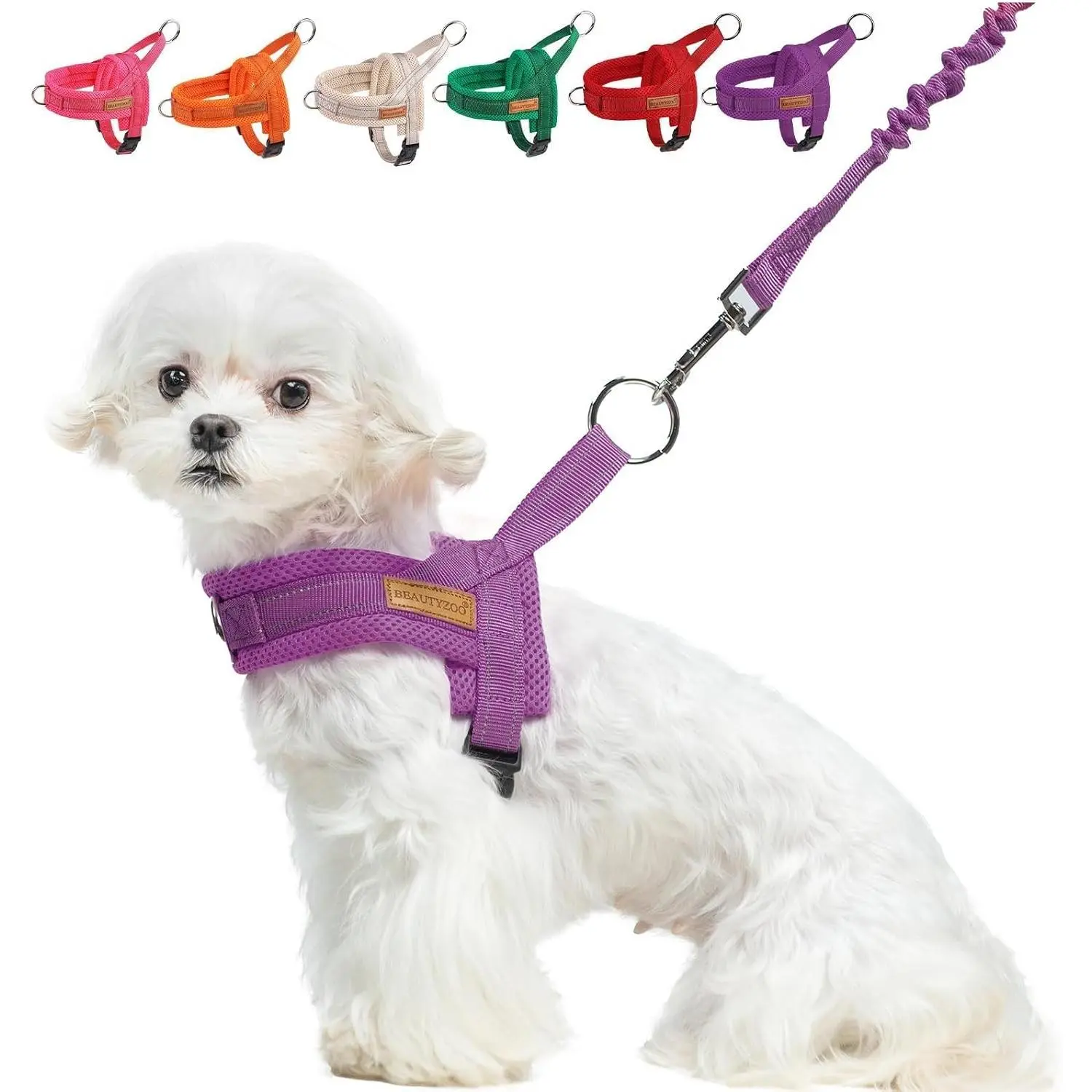 BEAUTYZOO Small Dog Harness and Leash Set, No Pull Step in Puppy Vest| Breathable Mesh with Handle, Reflective, Adjustable No Choke Escape Proof, Lightweight, Easy Control for Walking, Purple XS