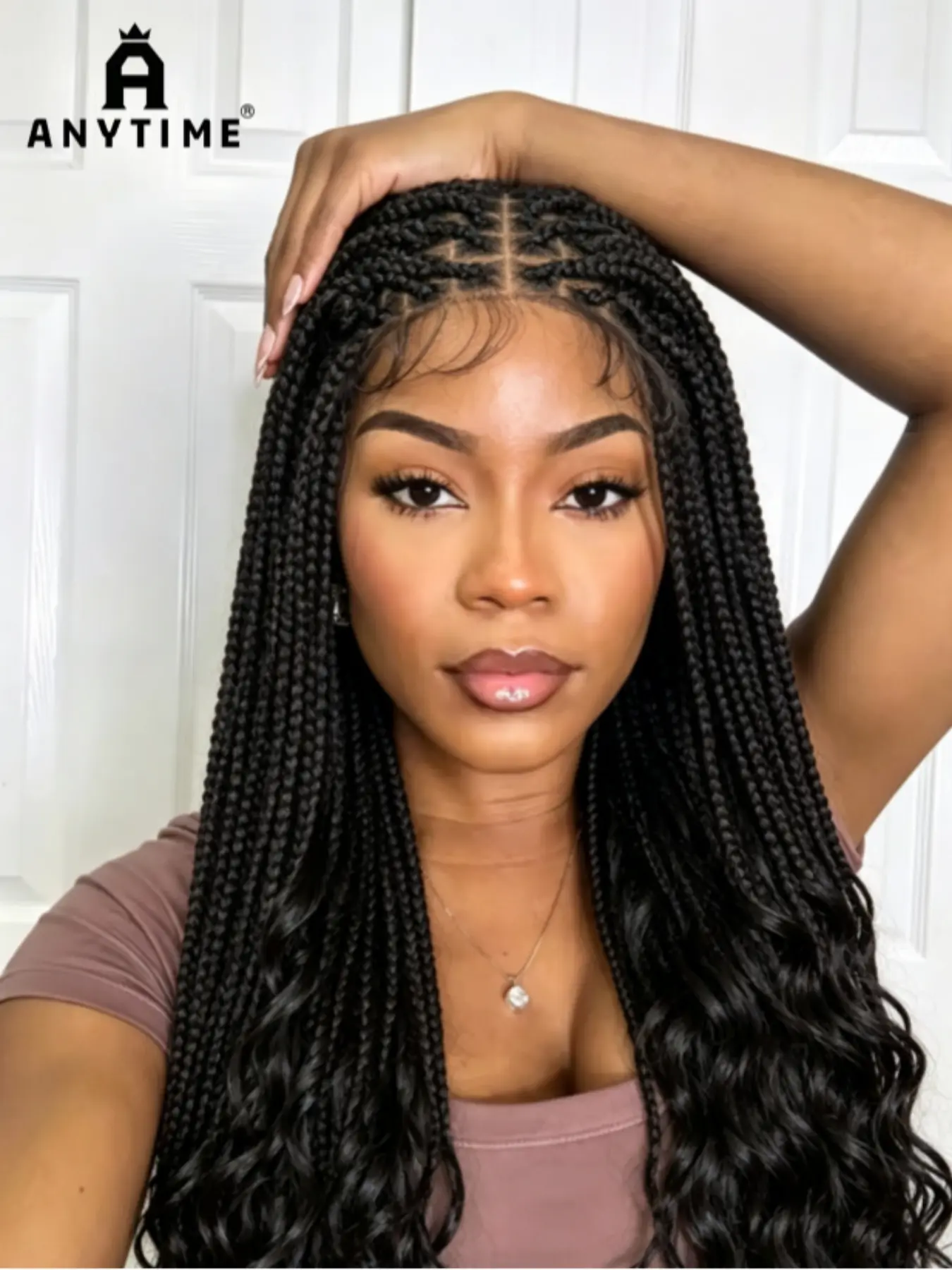 36-Inch Cornrow Wig, Curly Ends, Bohemian Style, Transparent Full Lace Knotless Box Braided Wig, Suitable for Women