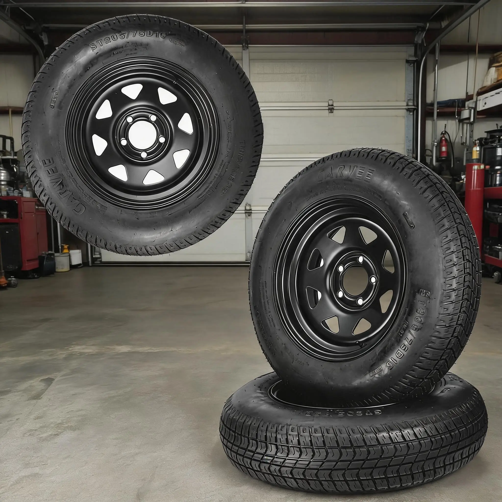 Trailer Tire and Wheel Assembly 4.80x8 480-8, Load Range C 6PR, 4 Lug 4" Bolt Pattern, Black Steel 8" Rim, Set of 2 for Utility and Boat Trailers