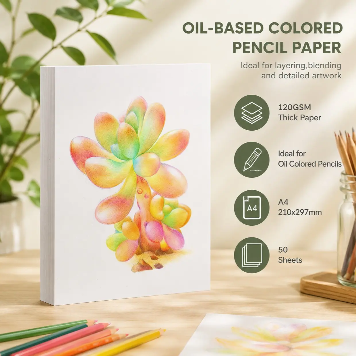 A4 Oil-Based Color Paper 120gsm, Watercolor Paper, Drawing Paper 50 Sheets, Fine Art Paper, Artist Supplies, Illustrator, Designer, Teacher, Coloring Book Enthusiast