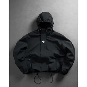 Men's Lightweight Windproof Hooded Rain Jacket, Water Resistant Zip Front Track Jacket, Breathable Black Outdoor Running Coat with Adjustable Hood, Casual Bomber Style Jacket for Travel & Hiking.