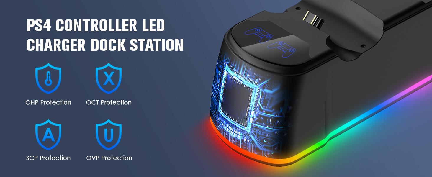 2 Pack Controller with Charging Dock Station for PS4, Wireless Controller Compatible with PS4/Pro/Slim, with LED Charging Dock 2 Controller