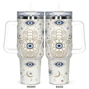 40oz Evil Eye Pattern Stainless Steel Tumbler - Insulated, Durable, with Lid & Straw, Kitchenware Drinkware Vacuum Flask, Ideal Gift for Gifting Occasions