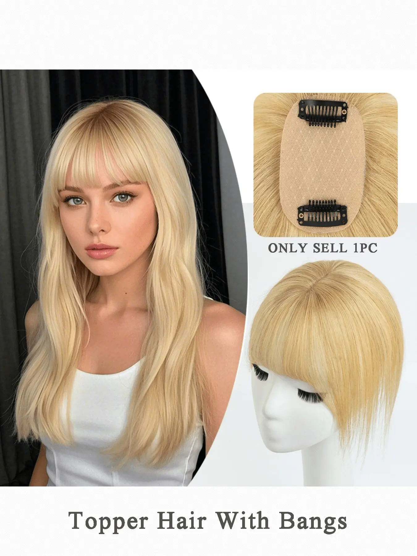 Women's Real Hair Topper Extension, Human Hair Wigs, Hair Replacement Wigs, Gold Natural Straight, Breathable Lace Net Base, Invisible Seamless, for Baldness & Sparse Hair