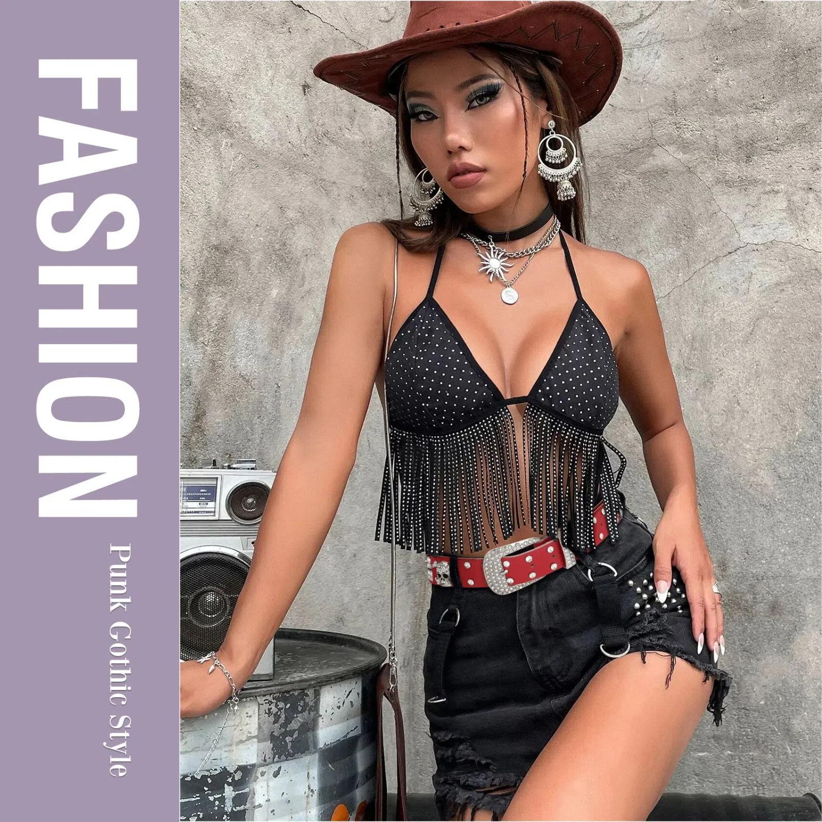 XZQTIVE Shimmering Rhinestone & Skull Western Leather Belt for Men & Women - Wide Buckle, Vintage Glam, Perfect for Jeans & Cowboy/Cowgirl Attire