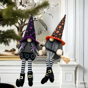 New Cross-Border Halloween Long-Legged Faceless Dwarf Goblin Doll With Broom, Creative Handmade Holiday Tabletop Ornament Decor, Spooky Cute Indoor Home Shelf Mantel Display Statue, Ideal Halloween Party Layout Prop & Wholesale Hot Seasonal Decoration In