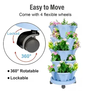 Vertical plant stand with 6 stackable pots for the garden – suitable for strawberries, herbs, flowers, and vegetables. Designed for indoor and outdoor use, equipped with removable casters. An ideal gift for garden lovers and a decorative addition to any g