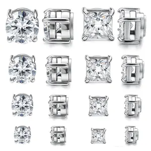 OIDEA 4 Pair Magnetic Cubic Zirconia Clip-On Stud Earrings, Stainless Steel Non-Pierced Set for Men and Women