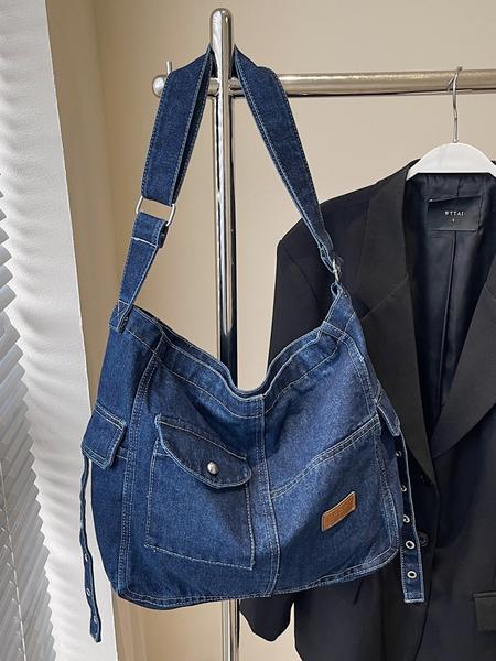 Simple retro denim shoulder bag, multi-pocket workwear style messenger bag, washed and distressed craftsmanship, retro casual messenger bag, Denim crossbody bags, suitable for daily commuting, shopping, outdoor travel, etc.