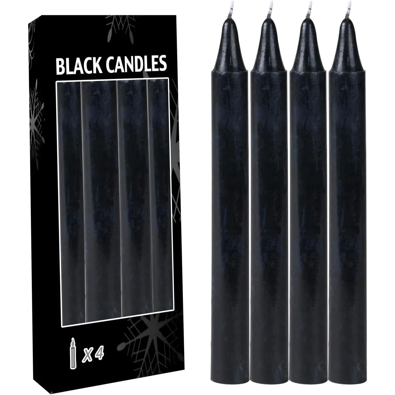 4 count Set Taper Candle Candlesticks 7 ¾ (7.75 inch) Tall x 3/4 inch (0.75 inch) Diameter -for Dinner Table, Party or Wedding and Table Top décor. (4pc, Black)