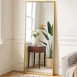 Full Length Mirror 59.2"x16" for Bedroom, Full Body Mirror with Stand, or Leaning for Wall, Aluminum Alloy Thin Frame Standing for Living Room, Long, Gold