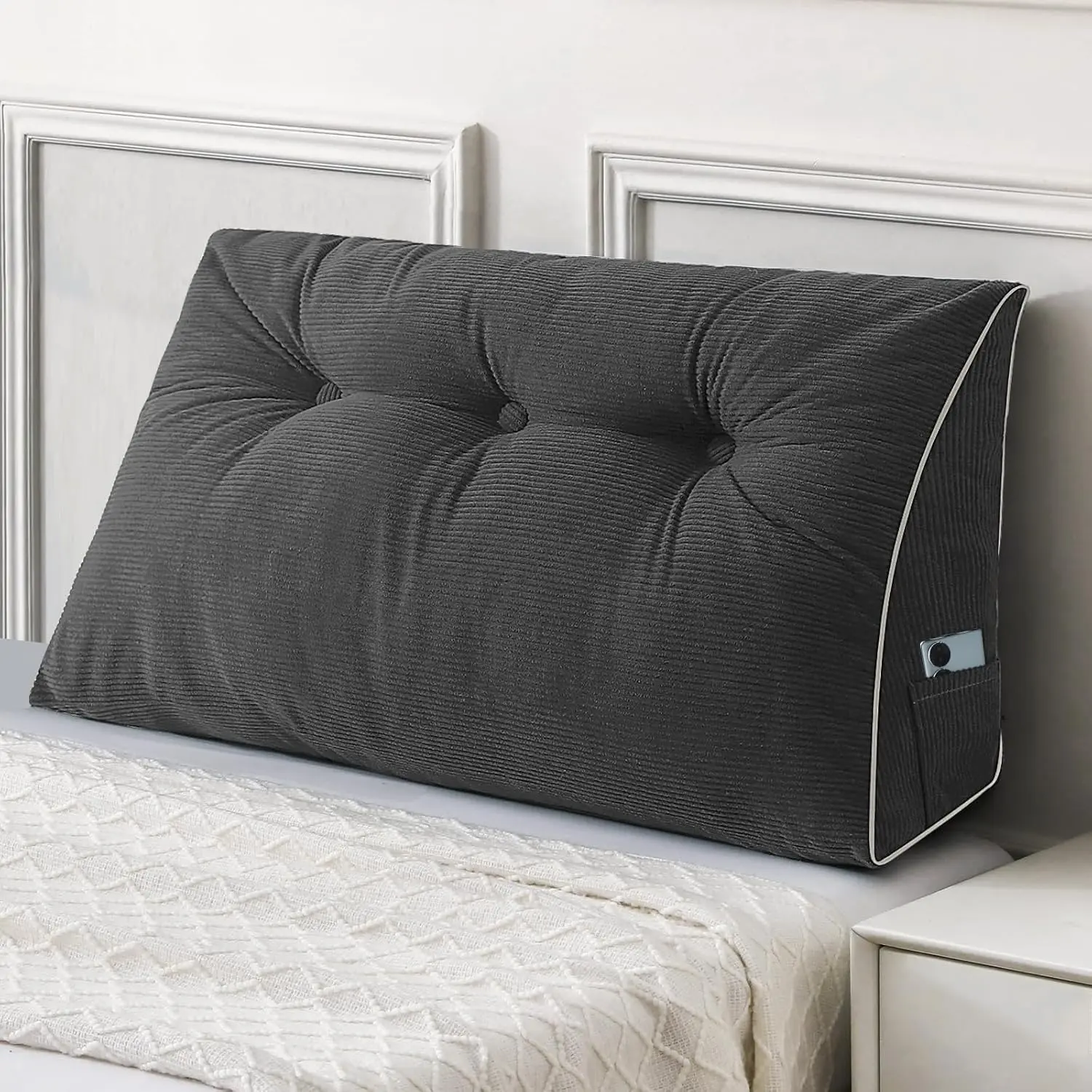 Sasttie Headboard Pillow Twin/Twin XL, Wedge Pillow Headboard for Dorm, Triangular Daybed Backrest Cushion for Sitting or Reading in Bed, with Removable Washable Cover, Dark Grey