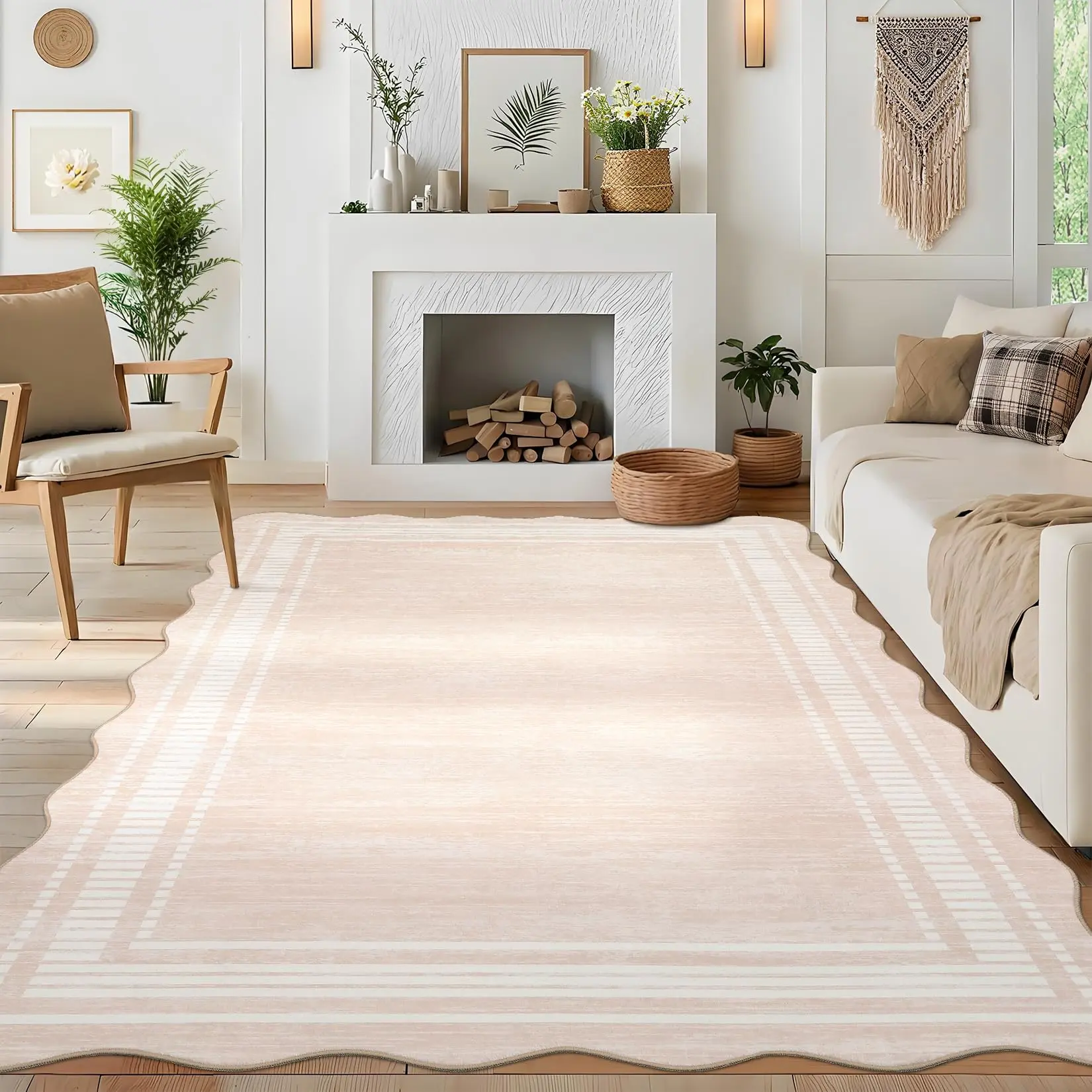 Garvee Modern Scalloped Area Rug 9x12 - Large Washable, Non-Slip, Soft Low-Pile Carpet for Living Room, Bedroom, Dining Room, and Home Office Accent