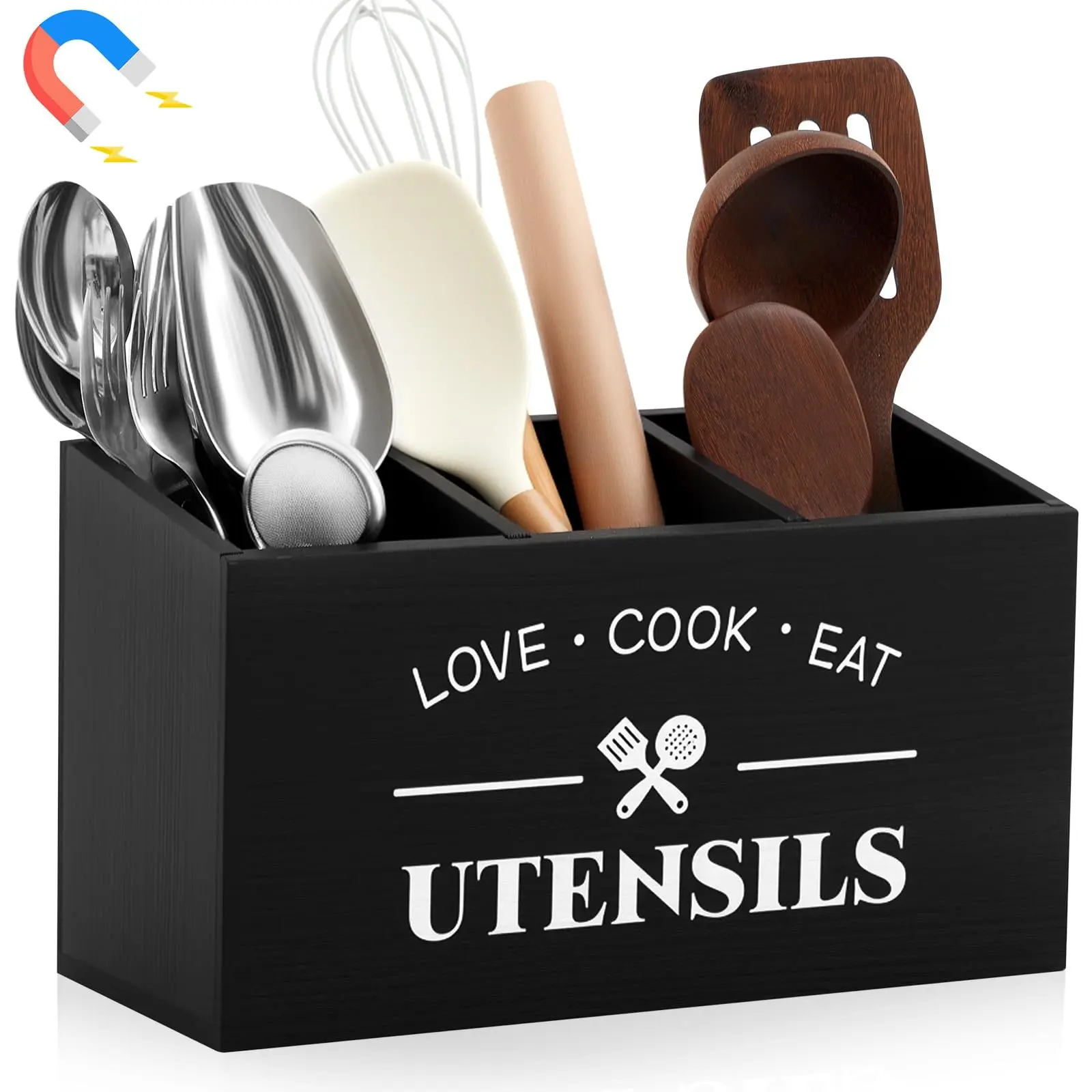 Kitchen Utensil Organizer Rack, Wooden Cutlery Storage Box, Farmhouse Style, Rural Cooking Tool Holder, Home Storage and Organization