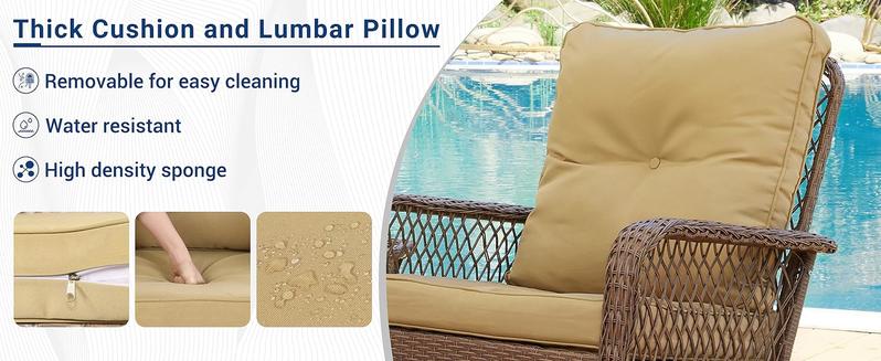UDPATIO Outdoor Rocking Patio Set 3 pcs wicker furniture with 4‘’Thick Cushions balcony furniture set Chair Lounge Summer Comfort Relax Ergonomic