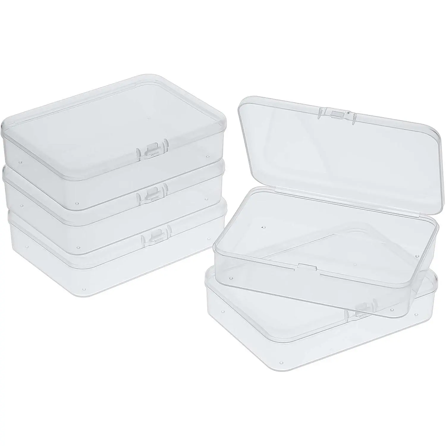 5 count Mini Plastic Storage Containers Box with Lid, Small Storage Containers Travel Case 4x3x1 Inches Clear Rectangle Box Organizer for Collecting Small Items, Beads, , Cards, Crafts