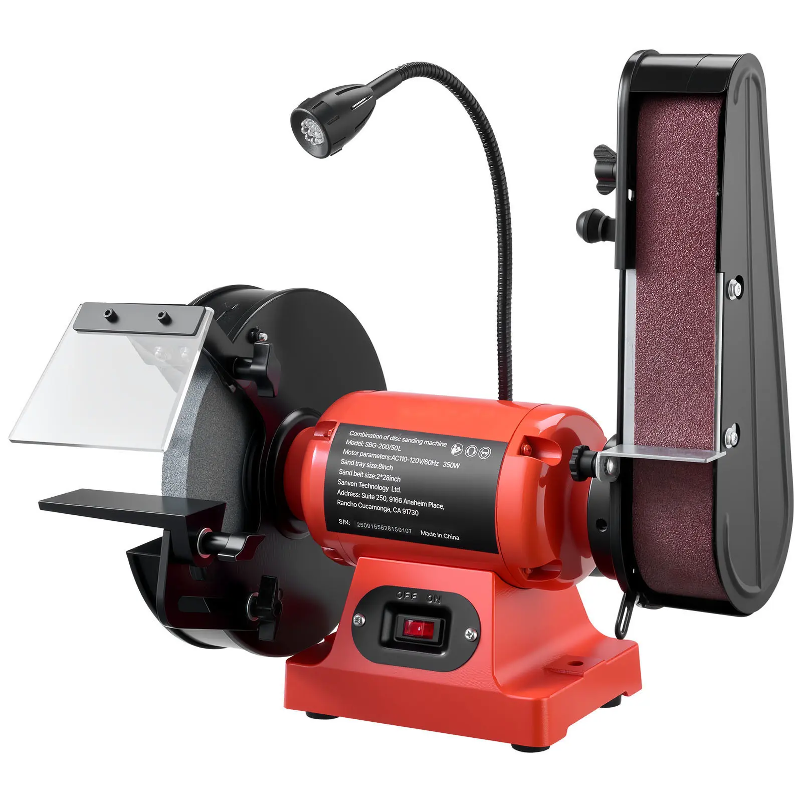 8-in Bench Grinder & 2-in x 28-in Belt Sander Combo (Grinder/Sander) - 350W Power, LED Lights, Steel/Aluminum, Cast Iron, Plastic Construction, Thoughtful Designs for Home Improvement, Building Supplies