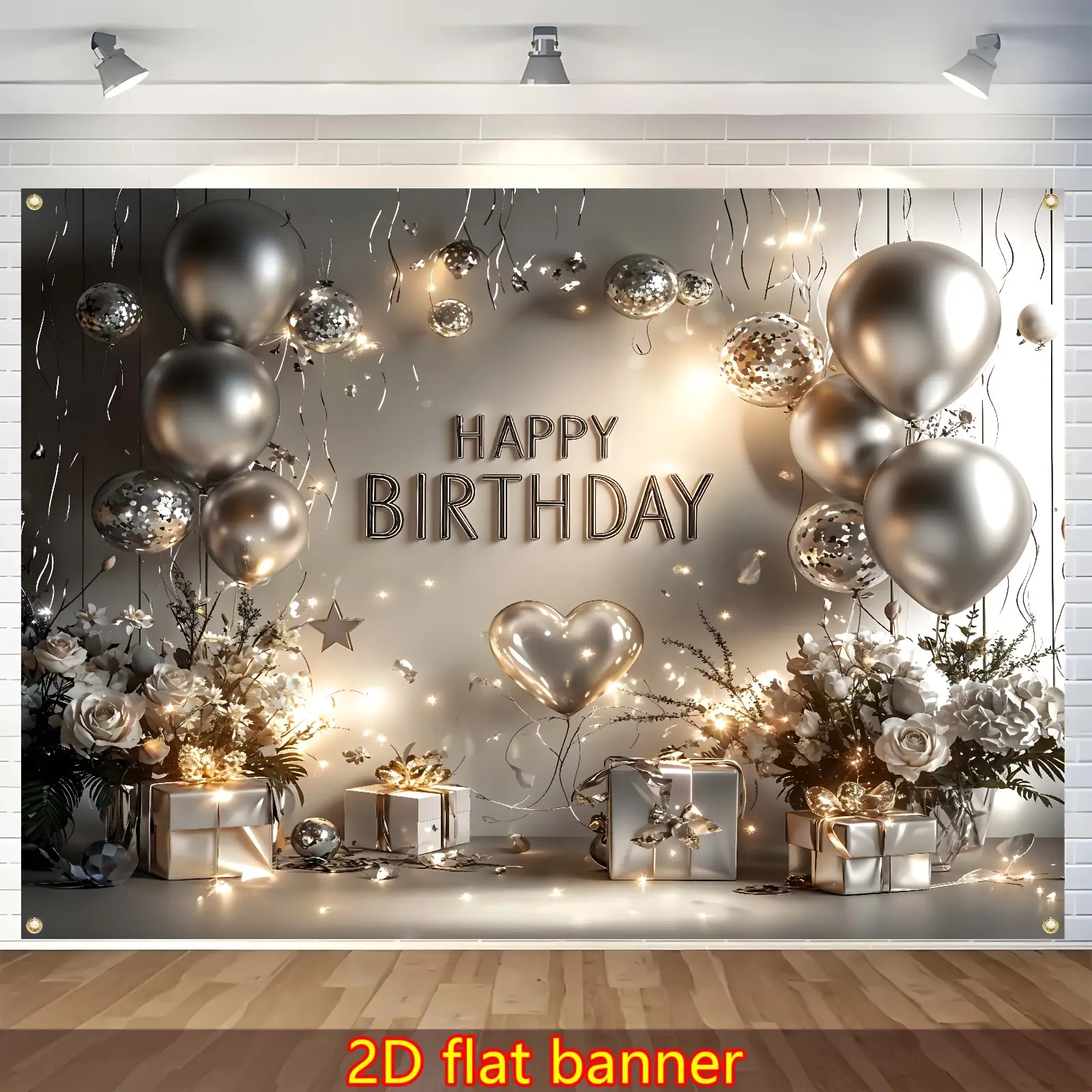 Silver White Theme Birthday Balloon Backdrop Banner - Home Decor Tapestry for 16th, 18th, 21st Milestone Celebrations, Wedding Photo Hanging Room Decoration Gift
