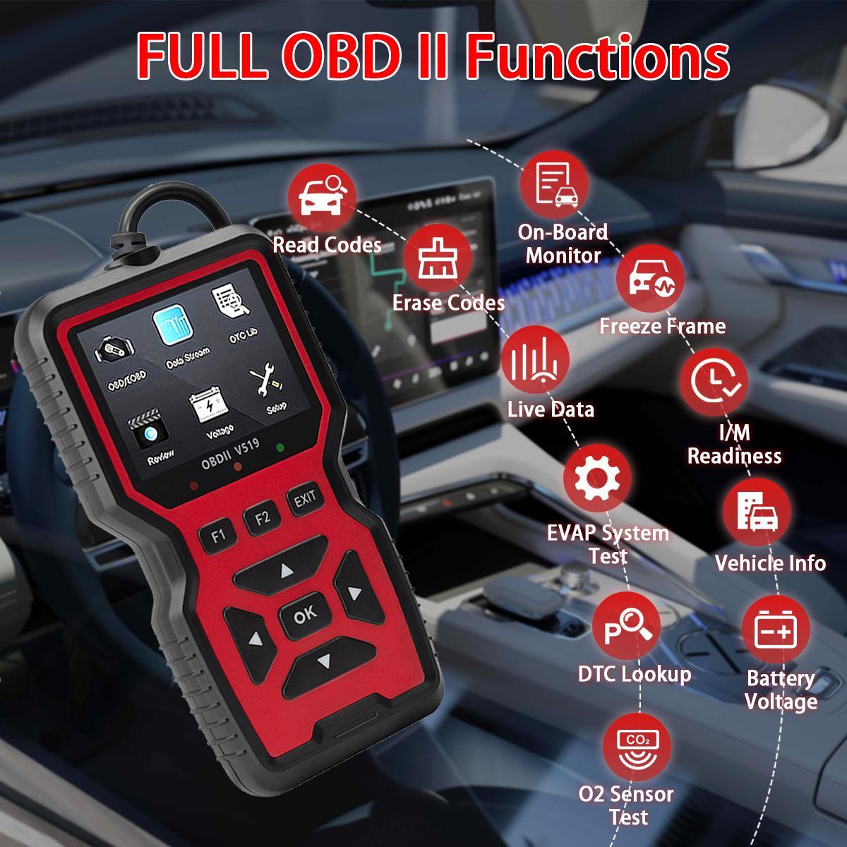 OBD2 Automotive Fault Code Reader, Engine Fault Diagnosis Scanner, Vehicle Diagnostic Tool, USB-Powered, Real-time Data, Clear Code, I/M Ready, Compatible with All Vehicles from 1996 Onwards