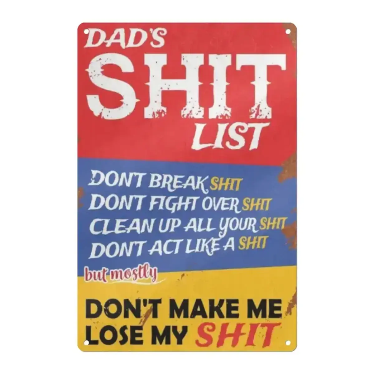 Vintage Dad Rules List Metal Wall Sign Humor Tin Plaque 8x12 Inch Funny Father Gift Home Garage Bar Decor Hanging Art