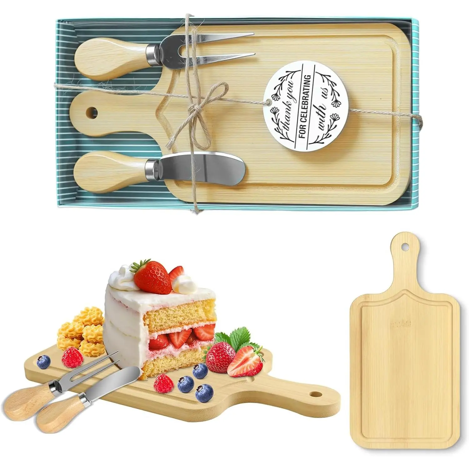 1 Set Bridal Shower  Prizes, Mini Charcuterie Boards,  Wooden | With Knifes Forks, Thank You Tags and Present Box, Small Cheese Board Bulk, for Party Wedding  Shower  Guests Gifts