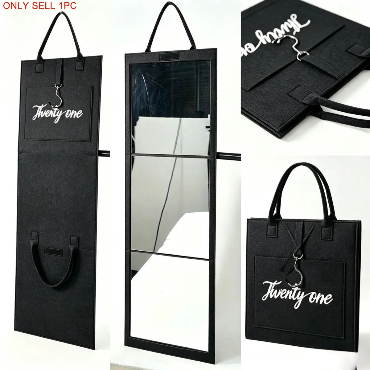 Portable large size folding splicing full-body mirror, felt handbag storage hanging mirror, no hole hanging door hanging wall, dormitory renter household travel portable HD fitting mirror