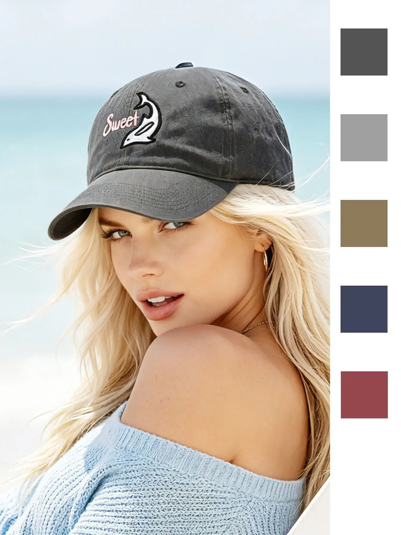 1 PC Men's and Women's Universal Cute Dolphin Letter Embroidery Washed Baseball Cap, Trendy and Casual Multi-purpose Soft Top Baseball Cap, Suitable for daily commuting, outdoor activities and sun protection during spring and summer seasons. It is also su