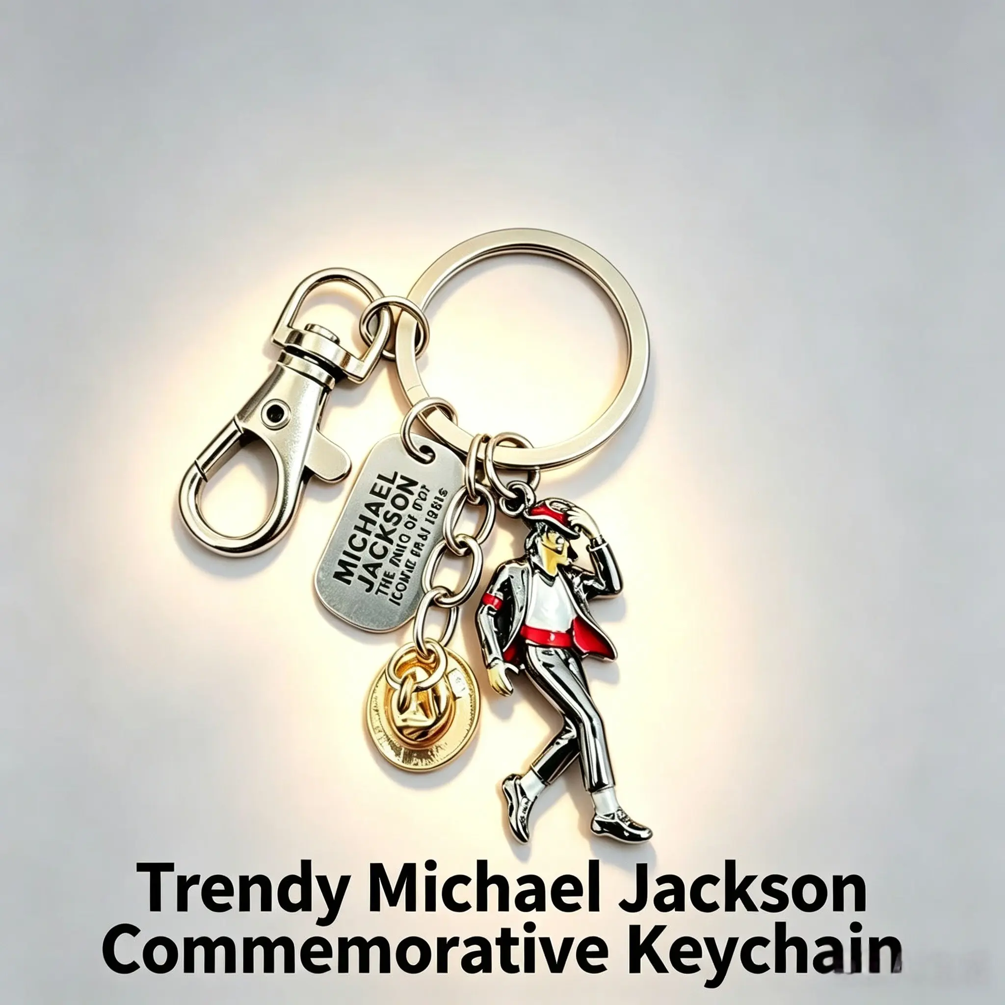 Michael Jackson Enamel Metal Keychain, Classic 80s Stage Mj Figure Pendant, Mini Wide Brim Hat, Custom Name Tag, Music Lover Gift