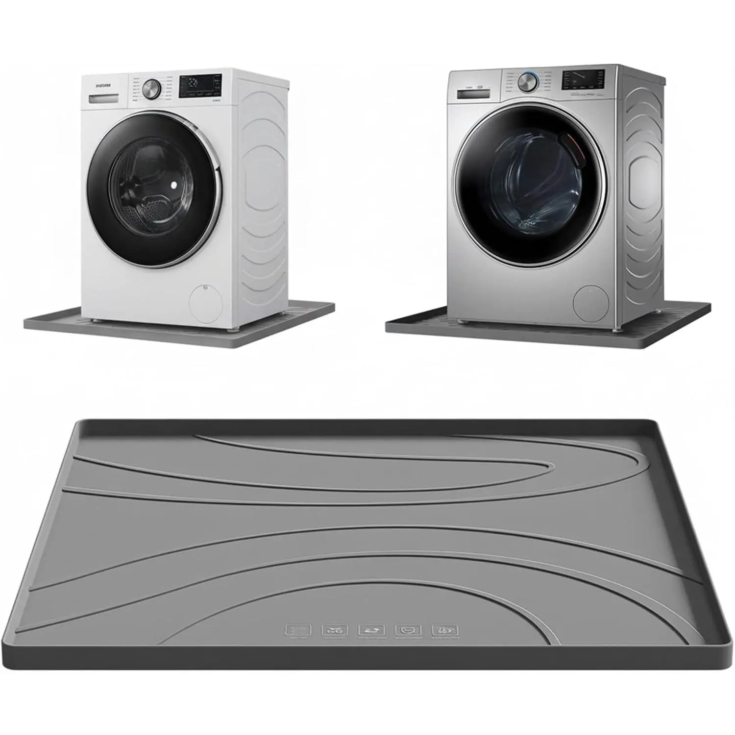 Washing Machine Drain Pan  mat – 30x33 Inch Non-Slip  Washer Drip Tray, Anti-Vibration Soft Mat for Under Dryer or Washer, Floor Leak Protector for Laundry Room