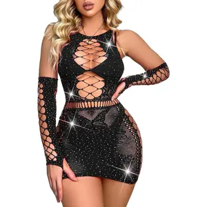 Beauty's WardrobeAvidlove Fishnet Lingerie Womens Mesh Chemise One Piece Babydoll Mini Dress Lace Sparkle Rhinestone Lingeries for Women