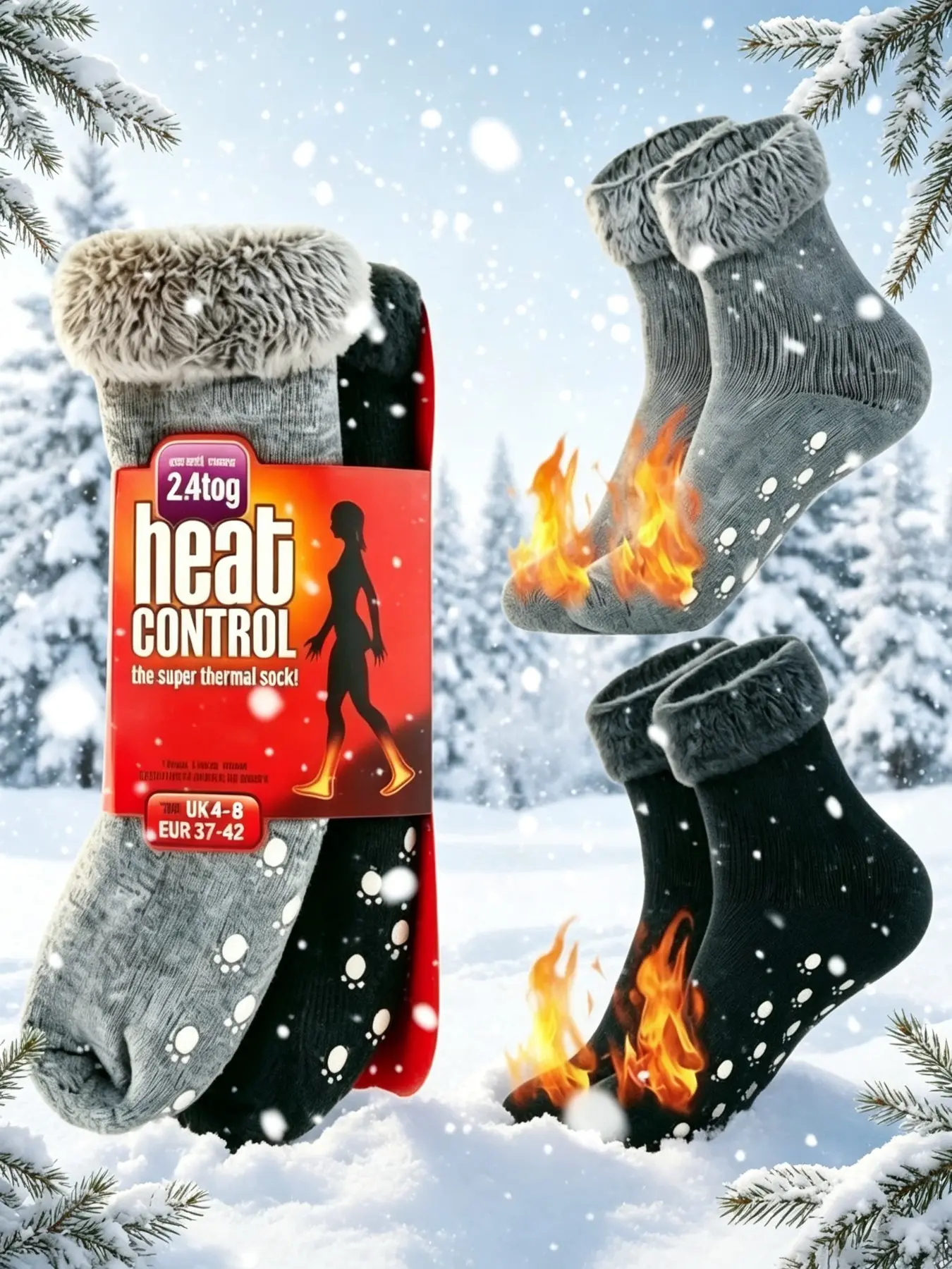 2 Pairs Non-Slip Thick Warm Socks, Women's Ankle Socks, Unisex Mid-Calf Socks, Comfortable Home Socks for Cold Weather, Holiday Gifts