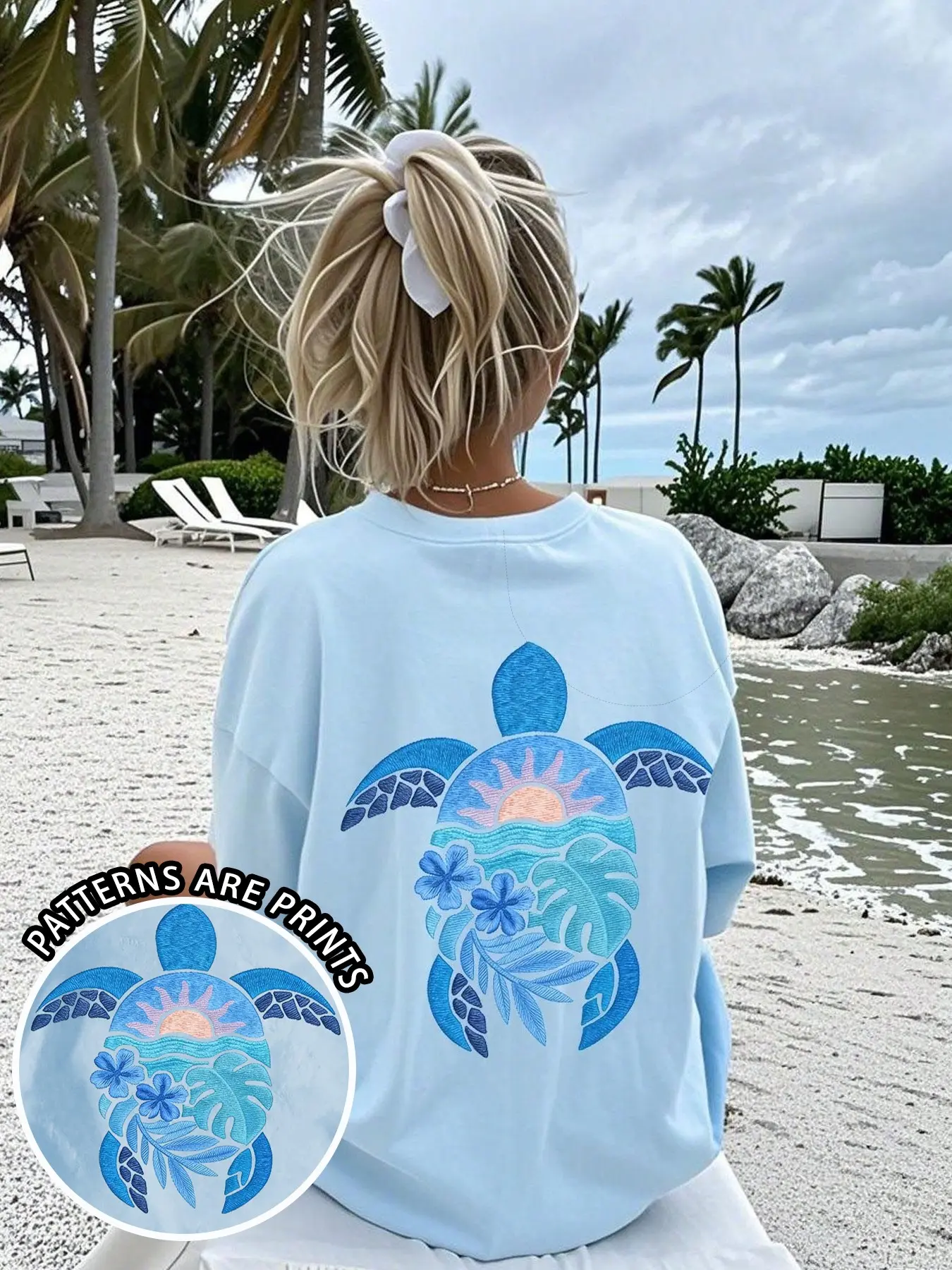 Women's Short Sleeve Turtle Print T-Shirt, Loose Fit, Casual Style, All Seasons, Summer, Multiple Colors, Fashionable and Comfortable