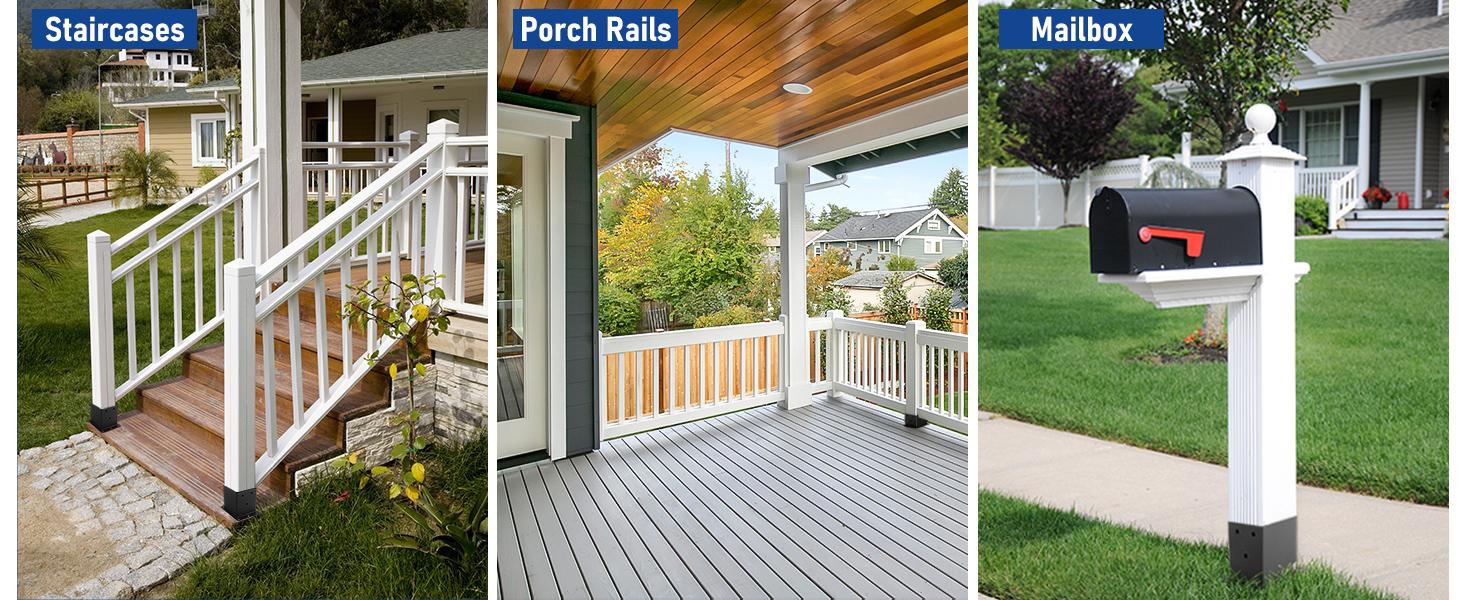 Black Powder-Coated Heavy Duty 4x4 Post Bracket Kit - 4 Pcs, Inner Size: 3.6"x3.6", Suitable for Deck Railing, Patio Post Anchor, Porch, Handrail, Pergola and Mailboxes