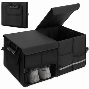 60L Foldable Trunk Storage Bag with Lid, Durable Organizer for Suvs, Cars, Trucks, Vans, Adjustable Straps, Non-Slip Base