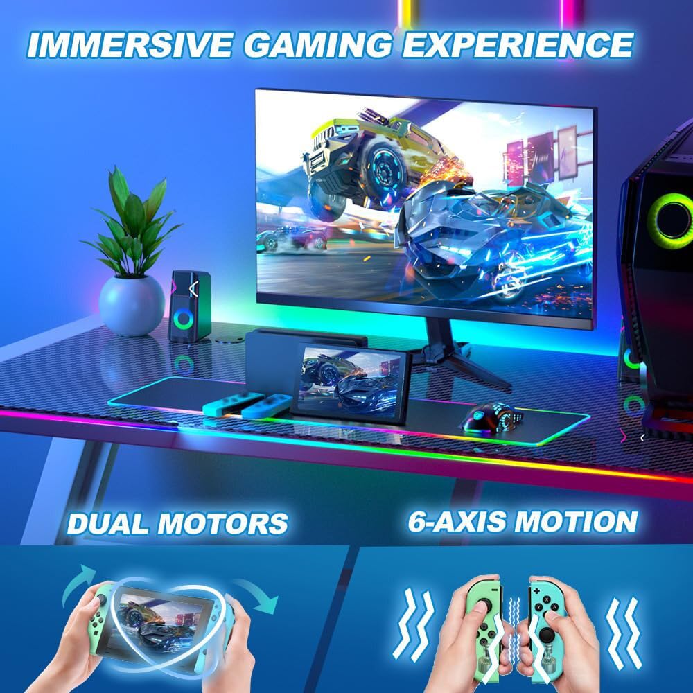 3-IN-1/Pack /Controller & Accessories for N-S Consoles, with Wrist Straps, Protective Case & Joystick Caps, Support /Dual Vibration/Motion/Wake-up/Screenshot. [ & Green].