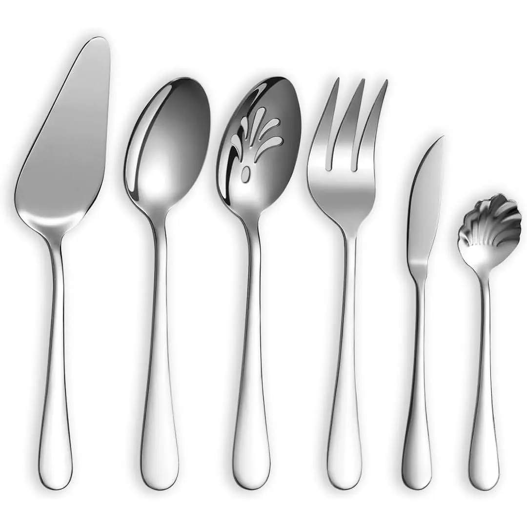 Silverware Serving Set 6 count, Stainless Steel Serving Spoons Set, Flatware Serving Set, Serving Utensils Set Easy to Clean and Dishwasher Safe