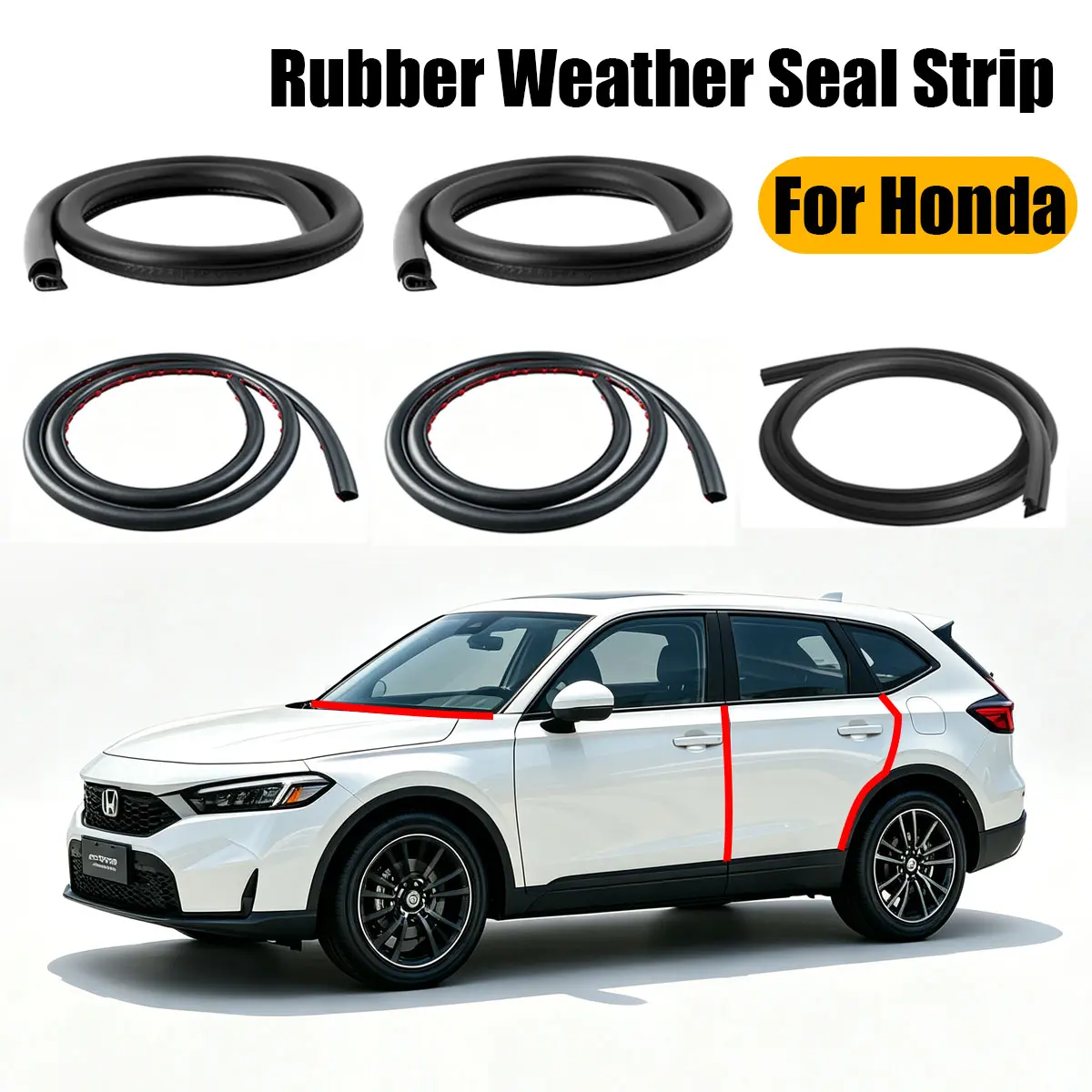 Honda-Specific 4-Piece Car Accessory Set, B-Pillar/C-Pillar/Instrument Panel Seal Strips, Door Soundproofing Strips, Dust-Proof Automotive Interior Accessories with Car Fit Design