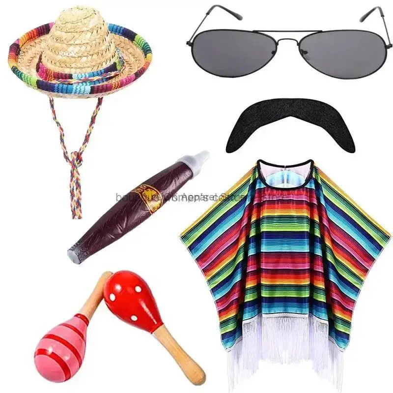 Mexican Shawl Halloween Cloak Cosplay Dance Party Mexican Hat Adult Ribbon Cloak Adult Kids Funny Costume Halloween Cosplay