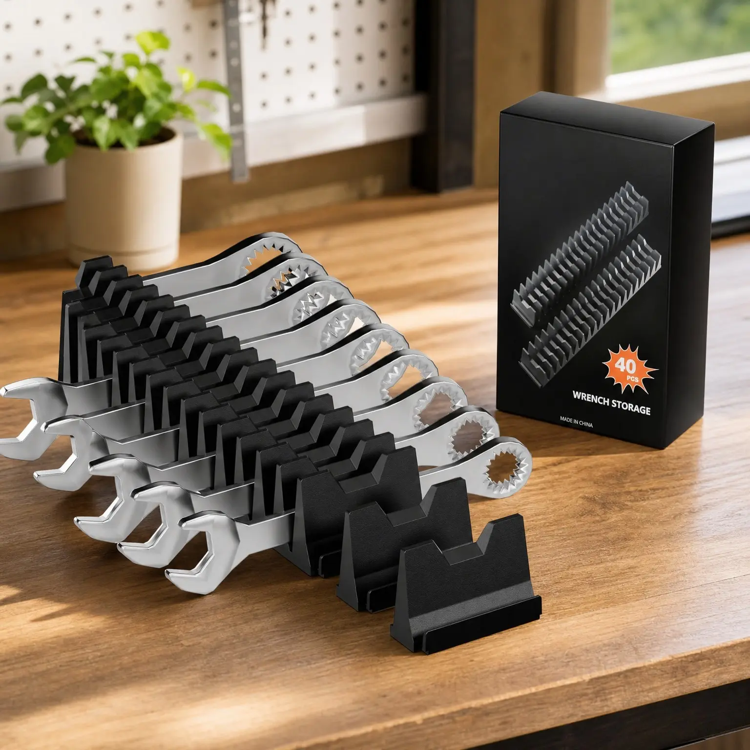40PCS Modular Wrench Organizer Holder for Tool Drawer Storage with Metric & SAE Labels, Wrench Rack for Professional Mechanics, Black