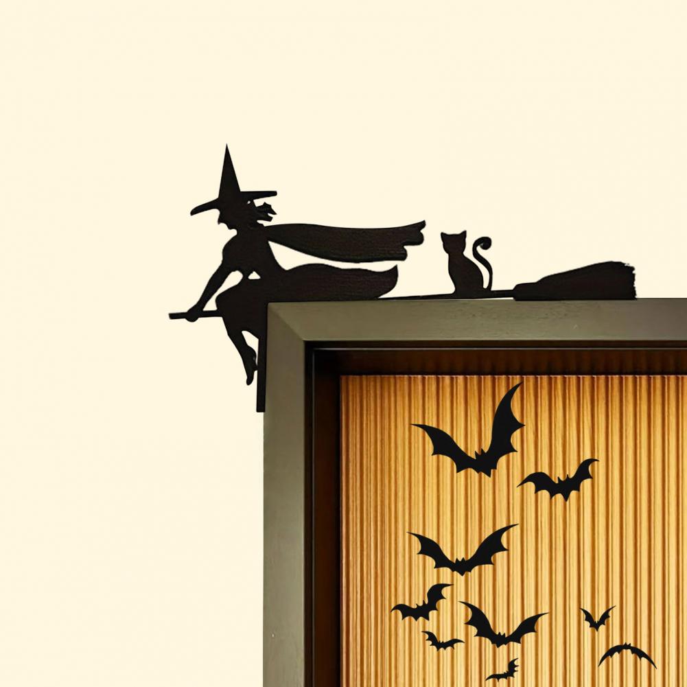 Halloween Door Corner Sign Metal Witch Cat Bat Ghost Spider Web Door Topper Sign Home Door Window Frame Decoration