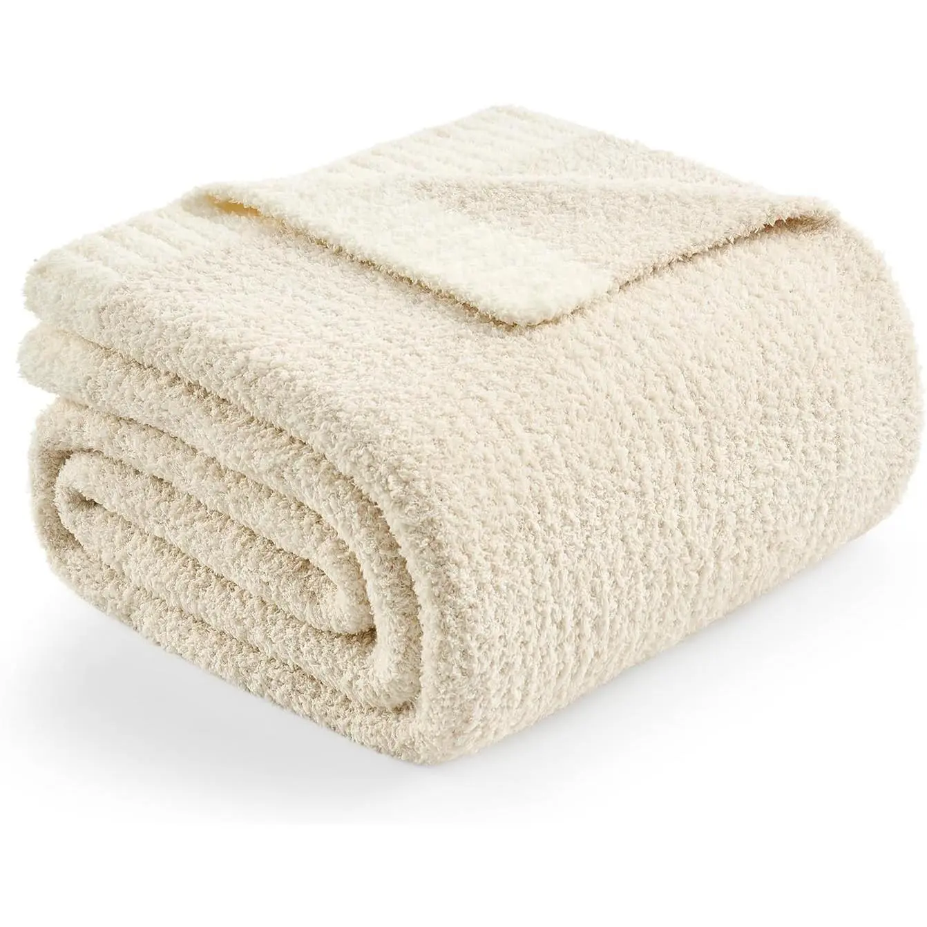 Buttery Ivory Throw Blanket for Couch, Reversible Super Soft Knitted Blankets, Warm Cozy Knit Fuzzy Plush Lightweight Throws Dupes for Sofa, Bed, Picnic, Ivory, 50 x 60 inches