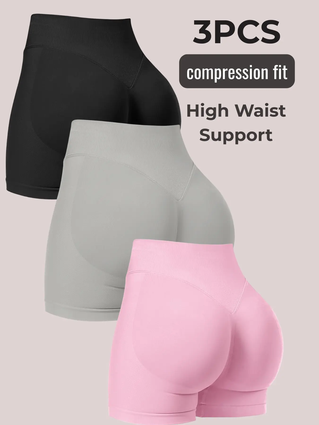 3PCS Women High Waist Yoga Shorts, Tummy Control & Hip Lifting Cycling Sports Shorts, Compression Bike Shorts, Quick Dry Seamless Athletic Pants, Shaping Workout Shorts for Running, Cycling & Daily Casual Wear