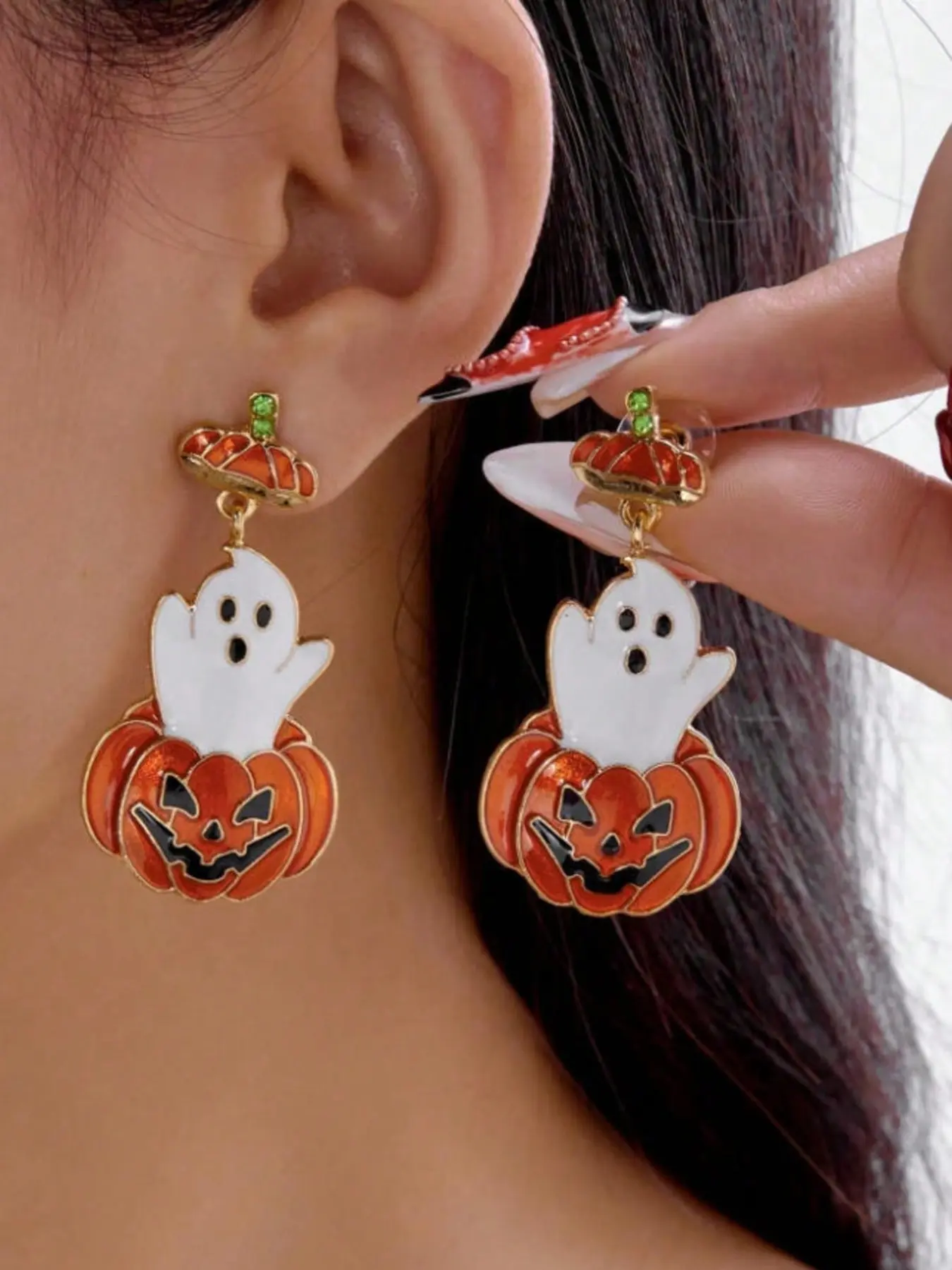 Halloween Oil Drop Pumpkin & Ghost Earrings, Unique Party Jewelry, Perfect for Festive, 1 Pair Set, Stylish Accessory, Suitable For Women To Wear In Daily, Vacation, Casual Gathering, Party, Jewelry Gifts