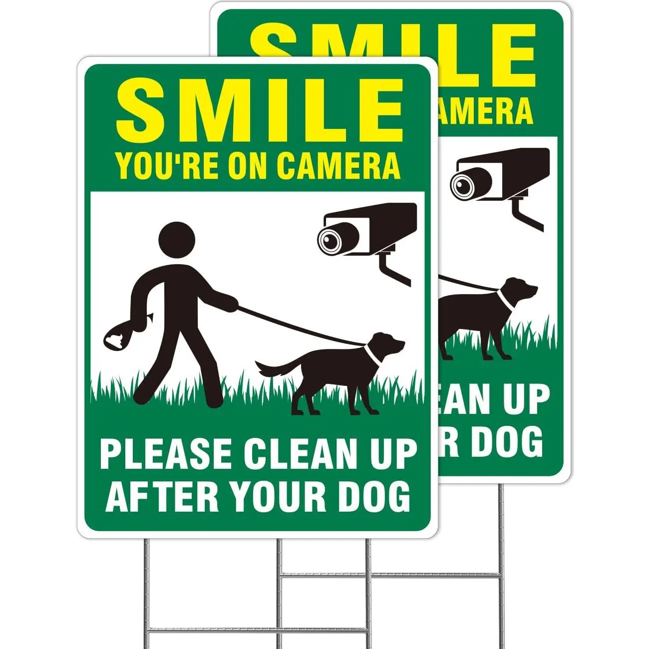 Clean UP After Your  Signs, 2-Pack 13"x10" Double-Sided Pick Up After Your  Sign With Metal Stake, Smile Your  Camera Signs, No  Poop Signs For Yard