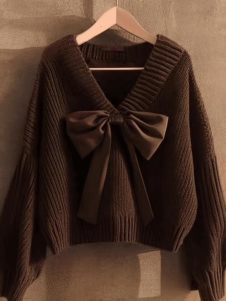 Women's Casual Bowknot Sweater Knitwear, Soft Cozy Autumn Winter Pullover, Simple Lazy Style, Perfect for Daily Wear