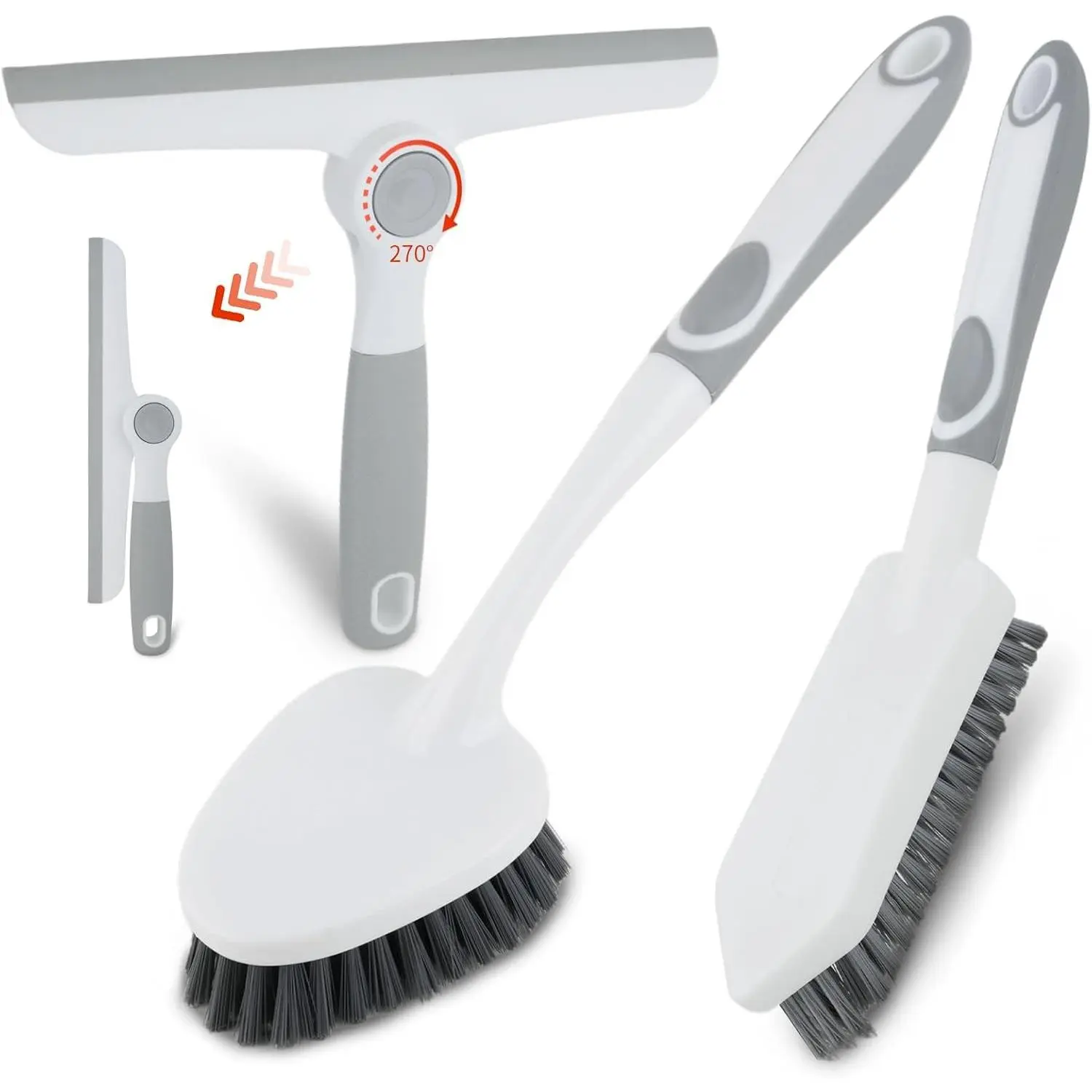 3 Pack Heavy-Duty Scrub Brush Set, Grout Brush, Shower Squeegee, Shower Cleaner Brush with Non-Slip Grip, Stiff Bristles Scrub Brushes for Cleaning Bathroom, Shower, Tile, Grout, Tub, Floor, Sink