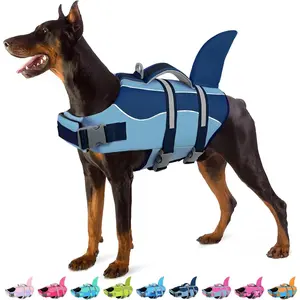 Dog Shark Life Vest for Swimming Boating, Reflective Lifejacket with High Buoyancy and Rescue Handle, Adjustable for Small Medium Large Breeds, Blue M