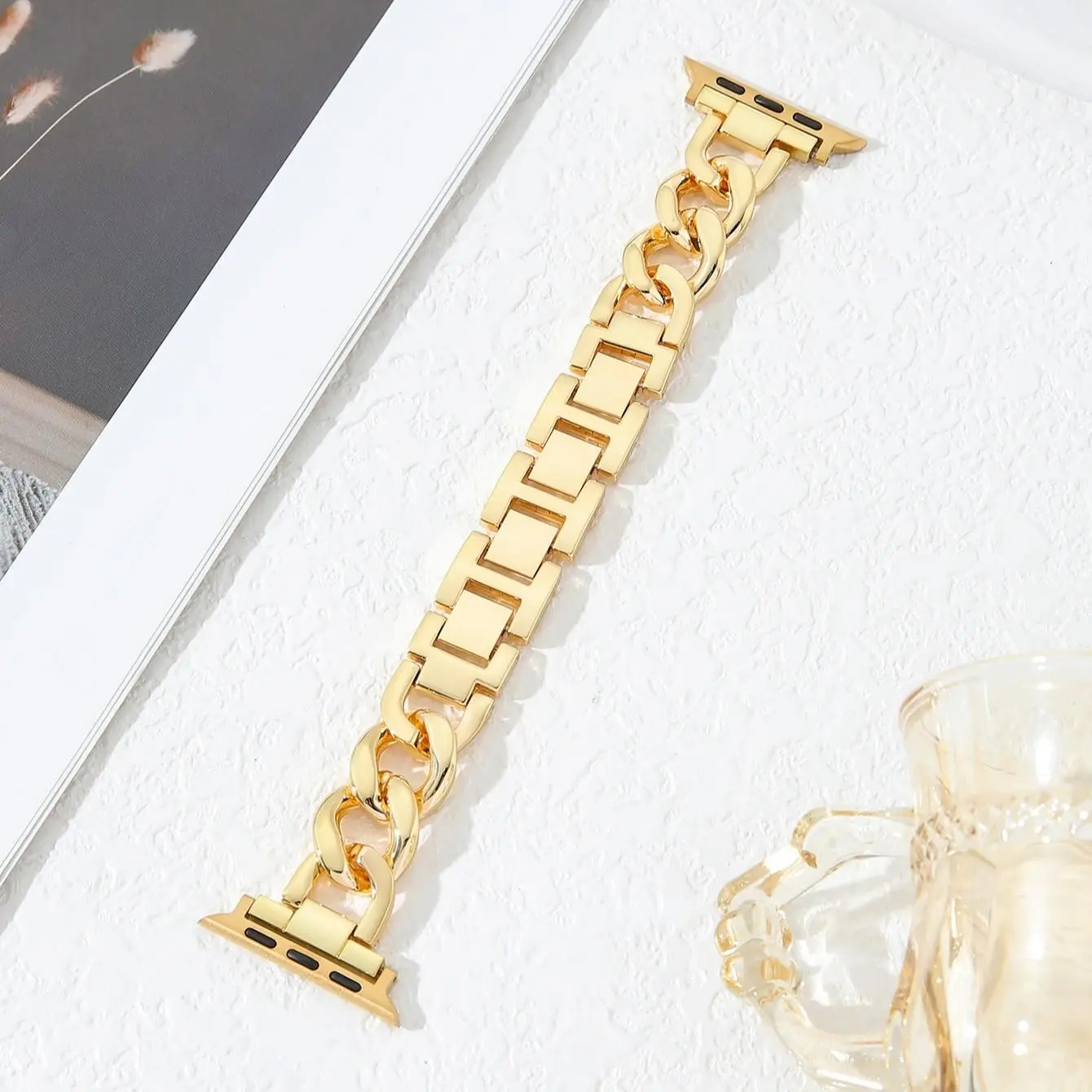 1PC fashionable Wearable metal denim chain for Apple Watch bands, compatible with Apple Watch 38/40/41/42/44/45/46/49mm, suitable for Apple Watch series Ultra/SE/11/10/9/8/7/6/5/4/3/2/1, with adjustable length (strap only, watch and case not included)