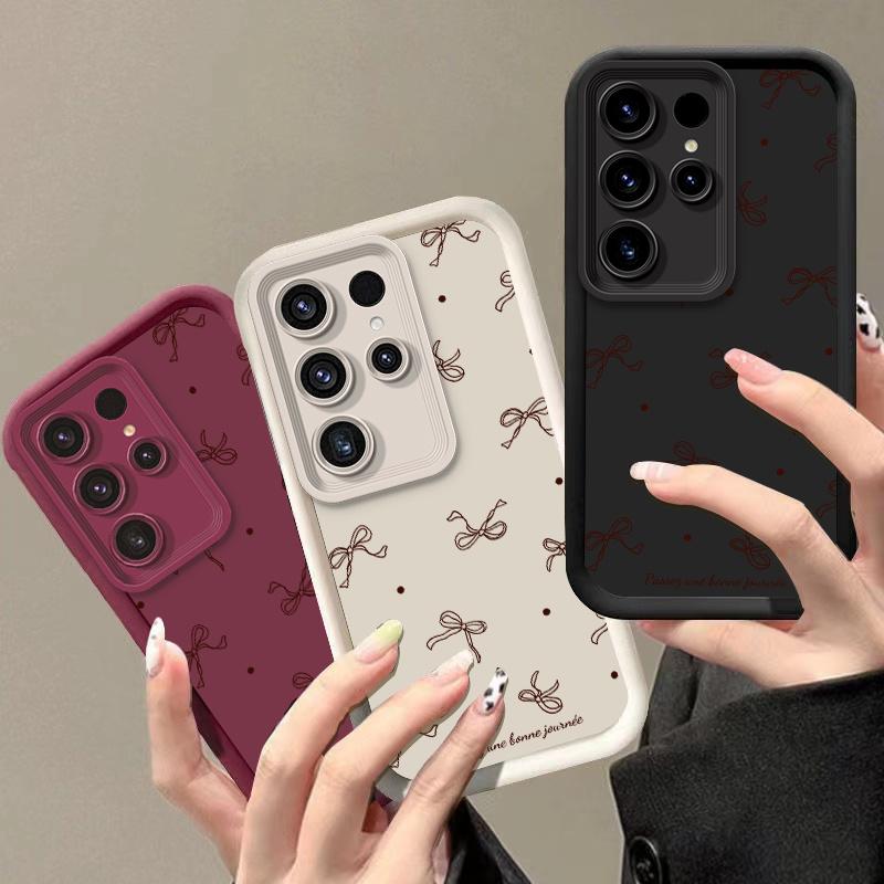 Fashionable Full-Coverage Bowknot Phone Case, Compatible with Samsung Galaxy S24, S22+, , S25, S23+ Plus  Artistic Matte Texture Design, with Lens Protection, Shockproof Soft Edges, Compatible with iphone 11 12 13 14 15 16 17 air plus pro max